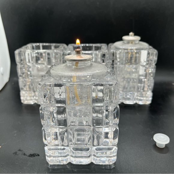 Vntge Crystal block candleholders set of 2 lg brick votive tea light holders - Picture 15 of 16